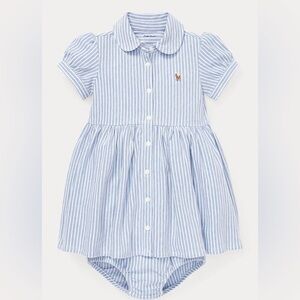 Ralph Lauren Striped Oxford Shirtdress & Bloomer Light Blue Size 9M
